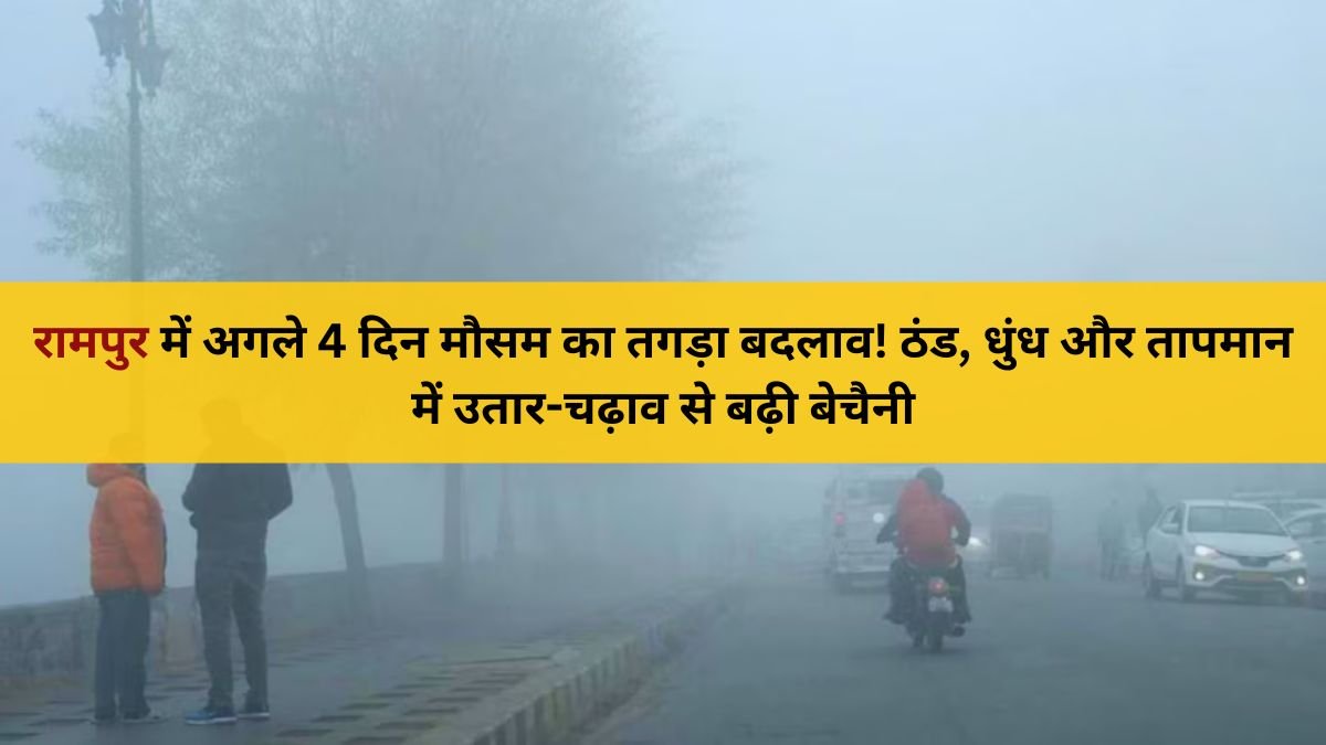 ठंड और कोहरे के बीच रामपुर शहर की सर्द सुबह का दृश्य