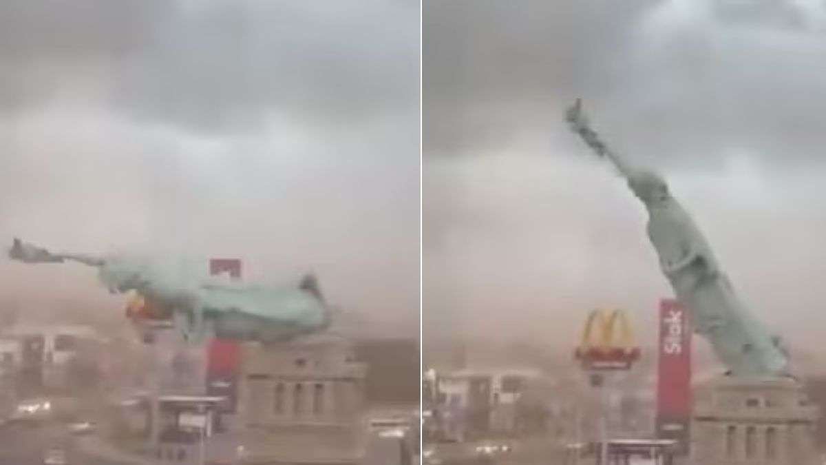 ब्राज़ील के Guaíba शहर में तेज़ हवाओं से गिरी Statue of Liberty की 24 मीटर ऊंची प्रतिकृति