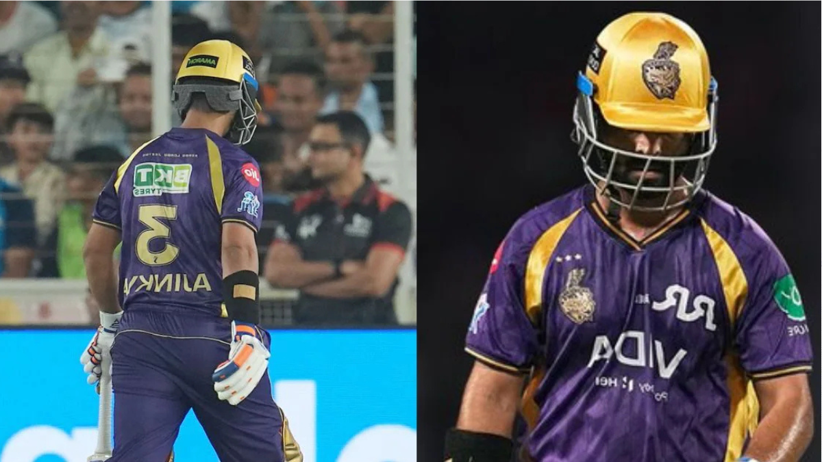 ईडन गार्डन्स में आउट होकर पवेलियन लौटते KKR कप्तान अजिंक्य रहाणे